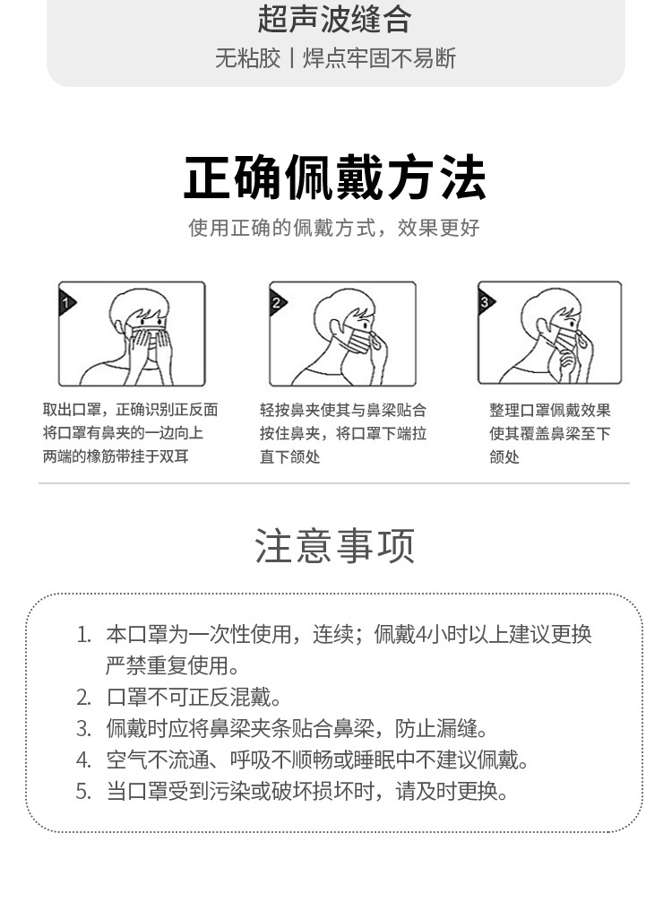 一次性三层无纺布防护平面口罩